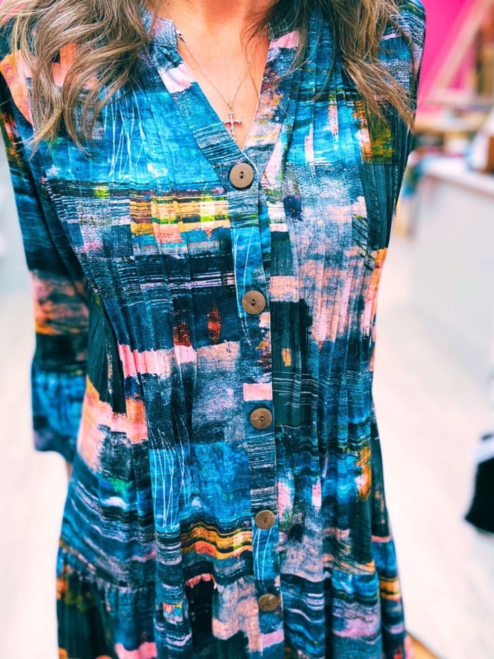 💃🏼 NWT Parsley & Sage Teal Abstract Print Tiered Dress
